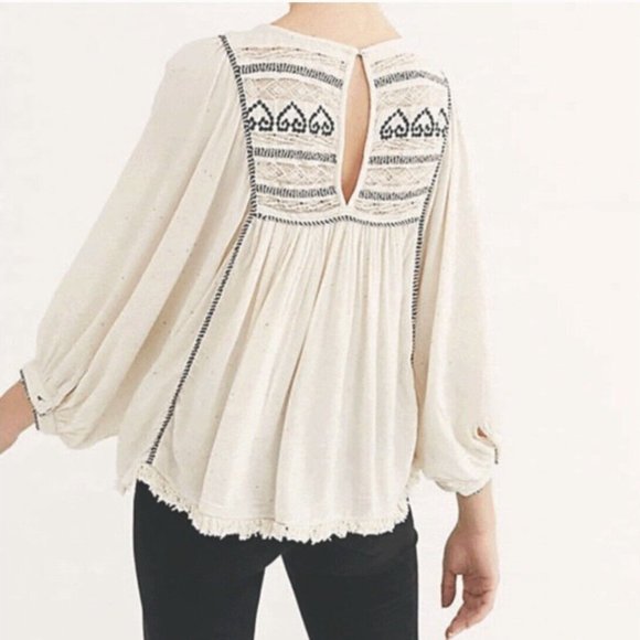SOLD Free People Top Cyprus Avenue Embroidered Peasant Lace - Picture 2 of 14